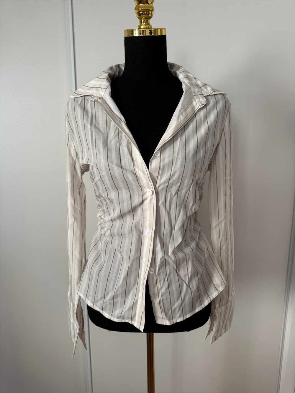 Classic Women's Cream Stripe Button-Up Shirt